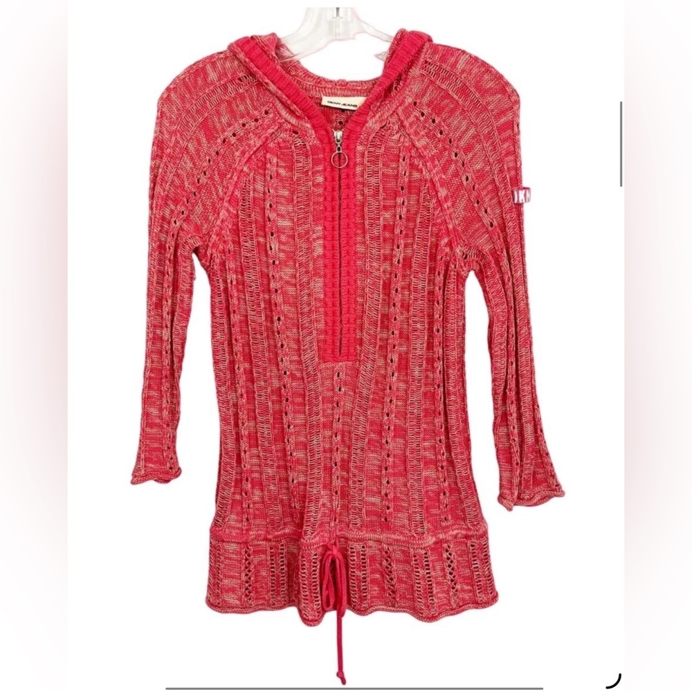 ** DKNY JEANS PETITE Y2K Coral/ Pink Knit Half-Zip Sweater